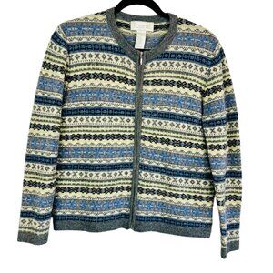 ROSANNA Vintage Western Grandma Lambswool Zip  Up Cardigan Sweater Women size L